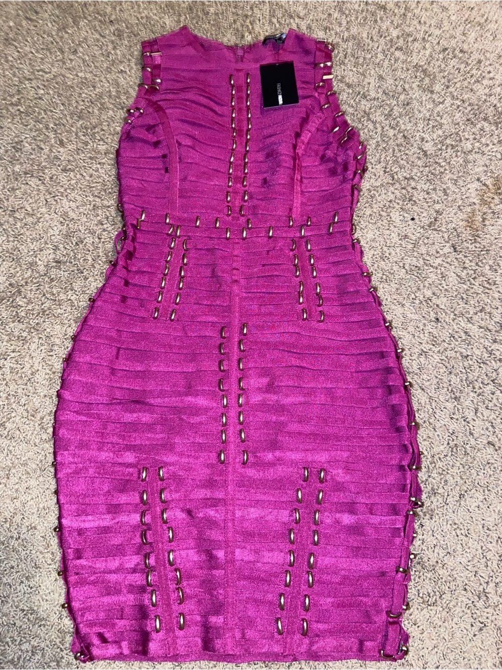 Fashion Nova Magenta Studded Bandage Mini Dress